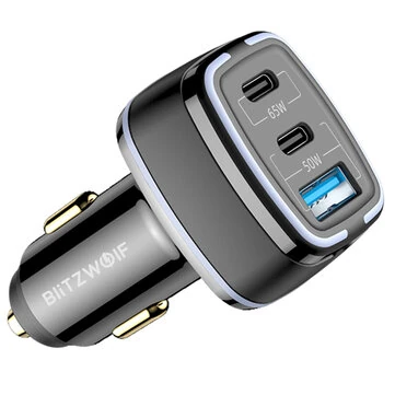 BlitzWolf® BW-BC4 115W 3-Port USB PD Car Charger Adapter 2 USB-C+USB-A PD QC FCP AFC SCP Fast Charging for iPhone 16 16 Pro 15 14 13 Pro Max for Samsung Galaxy Z Flip6 for Xiaomi MIX Fold4 for Huawei Mate XT