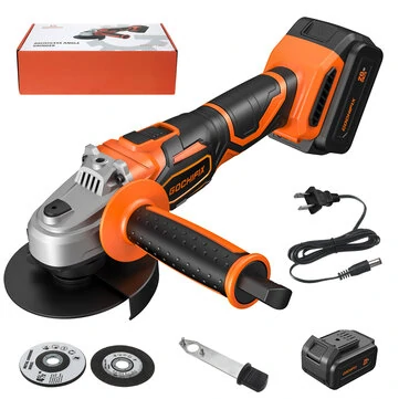 GOCHIFIX 8000RPM Cordless Brushless Angle Grinder 4Ah Li-Ion Battery Power Angle Grinders 3-Position Ergonomic Handle Dust-Proof Design with Grinding Cutting Wheel for Metal Wood