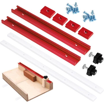 DIY Table Saw Crosscut Sled Kit with 17Inch UHMW Bars 12Inch Aluminum T-Tracks Knob Bolt and Screws Set Fits 3/4