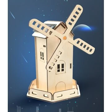 Solar Power Windmill Wooden DIY Model Kits Educational Scientific Experiments Early Education Toys Assembled Small House for Children