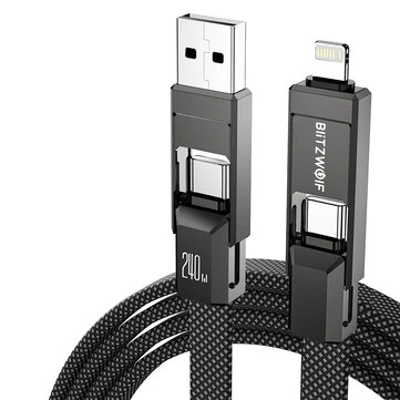 BlitzWolf® BW-HDC7 4-in-1 Fast Charging Cable PD240W 1.2M USB-C Data Cable Nylon Braided Extended Car Charging