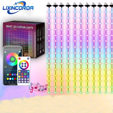 LIXINCORDA Smart RGB LED Curtain Light Strings Bluetooth APP Control Remote Control IP68 Waterproof Holidays Wedding Decorations