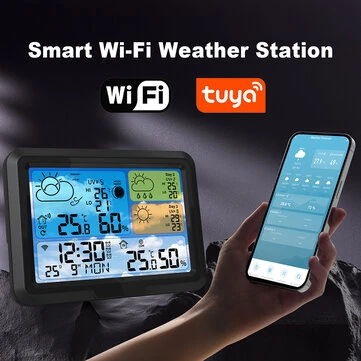 Tuya Wi-Fi Weather Clock Indoor and Outdoor Temperature and Hygrometer Wireless Multi-function Weather Station