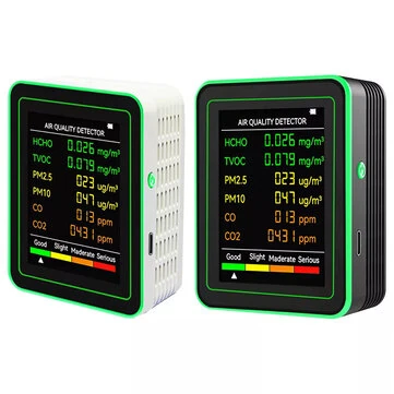 6-in-1 Air Quality Tester HCHO TVOC PM2.5 PM10 CO2 CO/humidity 2 Types USB Type-C Rechargeable Portable Monitor