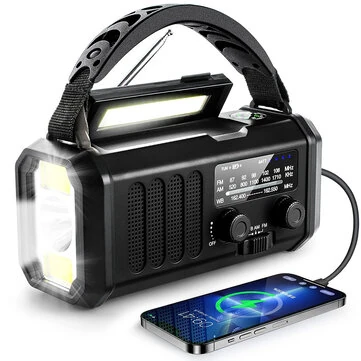 Emergency Weather Crank Radio, Portable Camping Light, 10000mAh Battery/Hand Crank/Solar Powered AM/FM Wind Up Radios, Type-C Phone Charger, Flashlight, Reading Lamp, Compass, SOS Survival Alert, Power Outages Outdoor