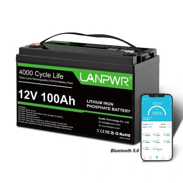 [EU Direct] LANPWR 12V 100Ah LifePO4 Bluetooth Battery Pack 1280Wh Superior Deep Cycle Lithium Iron Phosphate Battery for RV Boat Home Energy Storage, LFP12-100LP-BT