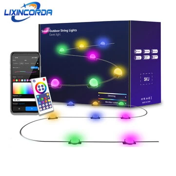 LIXINCORDA 49ft 33LED/ 32.8ft 20LED Smart RGB LED String Lights Outdoor IP65 Waterproof APP/Remote Control Music Sync Patio & Garden Lights