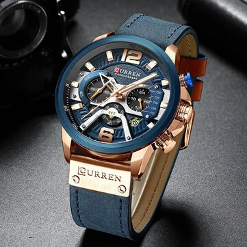 CURREN Chronograph Men Watch Casual Sports Fashion Calendar Analog Genuine Leather Wrist Watch