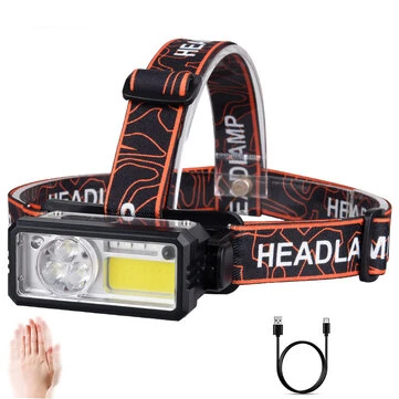 Bikight T142 Smart Sensor Powerful Type-C LED Headlamp 6 Modes 18650 Torch Built-in Battery Rechargeable Camping Fishing Light