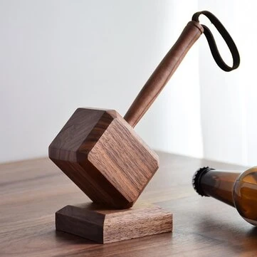 Creative Wooden Retro Bottle Openers Multifunction Hammer Shaped Drinks Corkscrew Long Handle Bottle Opener with Magnet