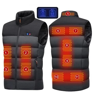 TENGOO HV-11 Unisex 11Heating Area Vest 3-Gears Heated Jackets USB Electric Thermal Clothing Winter Warm Vest Outdoor Heat Coat Clothing