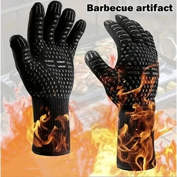 Heat Resistant BBQ Gloves 3 In 1 Grilling Gloves 1472 F° Heat Resistant Grilling Gloves Grill Brush and Grill Bear Claws Grilling Set for Grilling, Baking