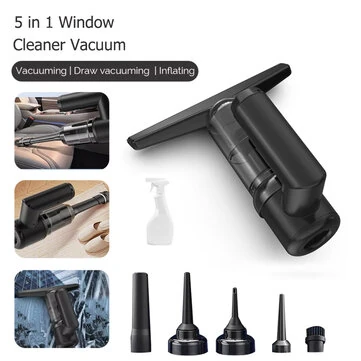 5-IN-1 Window Cleaner Glass Scraper Wiper Strip Wireless Portable Handheld Powder Vacuum Cleaner Household Electric Scraper Glass Mirror Automatic Cleaning Suction Scraping