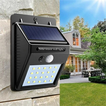 Solar Power 20 LED PIR Motion Sensor Wall Light Waterproof Outdoor Path Yard Garden Security Lamp