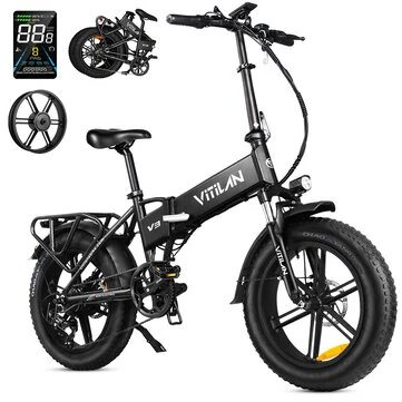 [EU Direct] Vitilan V3 2.0 Electric Bike HydraulicDual Disc Brakes 48V 13AH 750W Motor 20*4.0inch Tires 50KM Max Mileage 150KG Max Load Folding Electric Bicycle