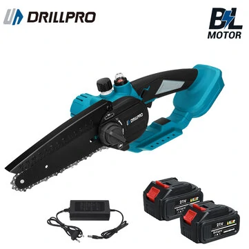 Drillpro 6-Inch High-Efficiency Brushless Chainsaw with Batteries 3000W Power Fast 19.2ft/s Chain Speed Compatible with 18v Battery Ideal for Intense Cutting Tasks