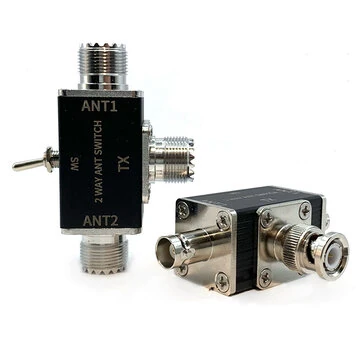 2-Way Manual Coaxial Antenna Switch Adapter Converter for Radio Antenna 1 Input & 2 Outputs Rotary Switch with OFF and Ground Protection Function