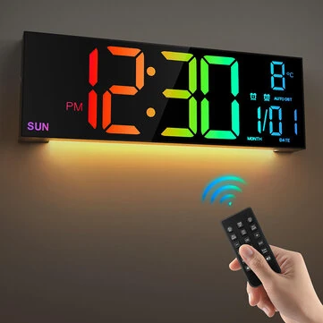 16 Inch Large LED Digital Wall Clock With Remote Control Dymamic RGB Display Automatic Brightness Date Temperature Night Light Gym Clock Suitable For Living Room Bedroom Office Wall Decoration