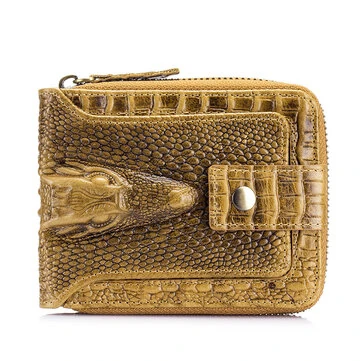 Ekphero Mens Wallet Genuine Leather Crocodile Pattern Short Coin Purse Luxurious High-Quality Multi Slot Thick Anti-Theft Card Bag