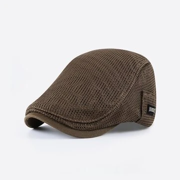 Collrown Breathable Beret Cap Men Mesh Fabric Flat Hat Newsboy Cap Driving Fishing Hat Peaked Cap Adjustable Cabbie Hat