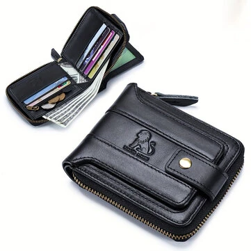 Ekphero Men's Fashion Large Capacity Multifunctional RFID Wallet Retro Anti-theft Genuine Leather Multi-card Wallet