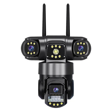 Three-lens 6MP WiFi PTZ Camera Intelligent Wireless Night Vision Motion Recognition Two-way Audio Real-time Monitoring Cameras for Outdoors Security Surveillance