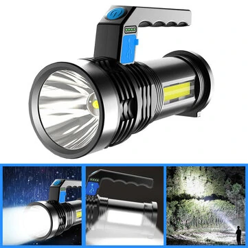 BIKIGHT P500 Double Light 500m Long Range Strong Flashlight with COB Sidelight USB Rechargeable Powerful Handheld Spotlight LED Searchlight