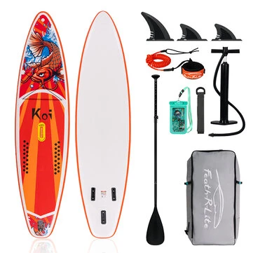 [EU Direct] FunWater 350cm Inflatable Stand Up Paddle Board Surfboard Complete Paddleboard Accessories Adjustable Paddle, Pump, ISUP Travel Backpack, Leash, Waterproof Bag, Adult Paddle Board SUPFR01E SUPFR02E