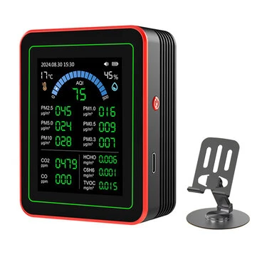 18-in-1 Air Quality Detector Formaldehyde CO TVOC CO2 PM1.0 PM2.5 Monitor Temperature Humidity High Precision Portable Sensor Data Export TFT Screen ZN-MT32