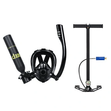 [EU Direct] DIDEEP 0.5L All-in-One Full Face Snorkel Cover Mini Scuba Tank Kit Portable Oxygen Cylinder Breather with Air Pump Automatic Air Compressor Diving Cylinder Kit for Snorkeling Recreational Diving