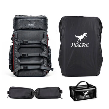 HGLRC 33.5L Waterproof and Solid Type Outdoor Travel Camera FPV Backpack Set / Rain Cover / Lumbar Support / Battery Explosion-proof Bag Support 16 Inch Laptop Tripod for RC Drone FPV Racing