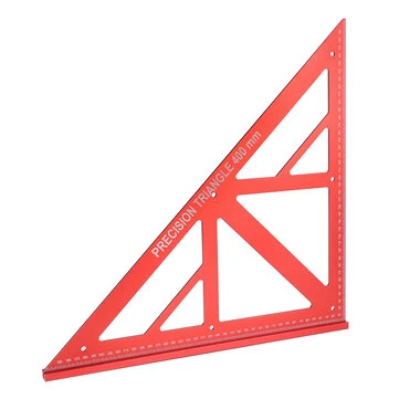 16 Inch 400mm Woodworking Triangle Measuring Ruler Aluminum Alloy Red High Precision 90/45 Degree Angle Clear Metric Scale for Measuring Drawing