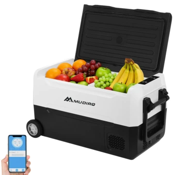 Mudiro 12 Volt Refrigerator with Bluetooth function 12V Car Fridge 35L(37QT) 55L(58QT) -4℉~68℉ Freezer Compressor Cooler 12/24V DC & 100-240V AC,Removable Divider, Car Fridge For Car, Camping, Travel, Fishing, Outdoor or Home