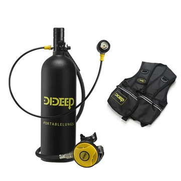 [EU Direct] DIDEEP 2L Scuba Diving Tank+Upgrade Pressure Gauge+Diving Vest Oxygen Cylinder Tank Set Snorkeling Equipment Support About 30-40 Minutes Underwater Breathing Dive Adult Unisex Portable Lungs for Backup Air Source Underwater Exploration