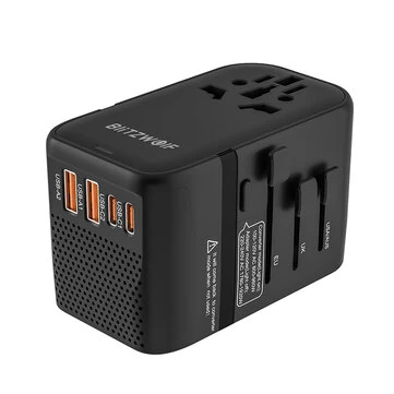 BlitzWolf® BW-TA3 Universal Travel Adapter with 4 AC Outlet 2 USB-C 2 USB-A Ports International Travel Plug 220V to 110V Step-Down Power Voltage Converter for EU UK US AUS