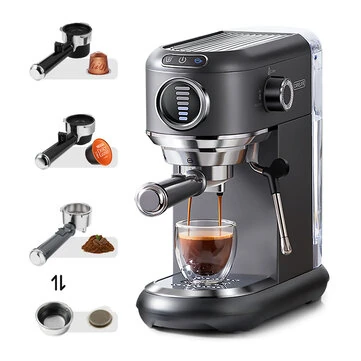 [EU Direct] CAFELFFE MK601F Semi-Automatic 19-Bar 1450W Espresso Machine with Steam Wand & Portafilter Kit Compatible With NS DG Capsules ESE Pods & Ground Coffee