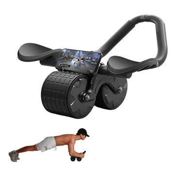 Bominfit 2 Wheel Automatic Rebound Smart Counting Abdominal Elbow Support with Phone Holder Flat Plate Exercise Wheel Silence Abdominal Wheel for Home Gym