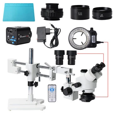 MUSTOOL 3.5X 90X Simul-Focal Double Boom Stand Trinocular Stereo Zoom Stereo Microscope 24MP 4K HDMI Camera 56 LED Light Microscopie