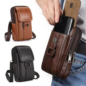 Men's Genuine Leather Mobile Phone Waist Bag Outdoor Work Key Chain Wear Belt Hanging Fanny Pack Portable Sport Hiking Small Crossbody Bag