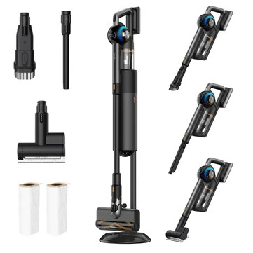 [EU Direct] JIGOO V700 Cordless Vacuum Cleaner with 2.5 L Suction Station, Automatic Dust Emptying, 33KPa Suction Power, V-shaped Brush, Dual LED Illumination, Up to 55 Minutes Runtime, Ideal for Hard Floor, Carpet, Pet