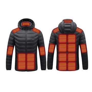 TENGOO HJ-15 Uniex Heated Jacket - 15 Heating Zones, USB Charging, Smart Thermal Warm Jacket, Motorcycle Heated Hooded Coat Outdoor Sportswear