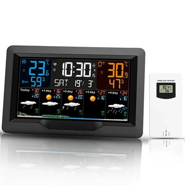 Tuya WIFI Smart Weather Station Color Screen APP Control Weather Alarm Clock Indoor and Outdoor Temperature Humidity Meter FJ3390TY