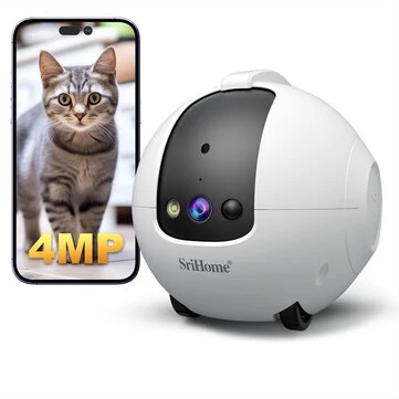 SriHome DH013 4MP HD Smart Pet Camera WiFi Mobile Robot with AI Tracking Auto Recharge 10000mAh Battery Night Vision Two Way Audio for Monitoring and Playing with Pets