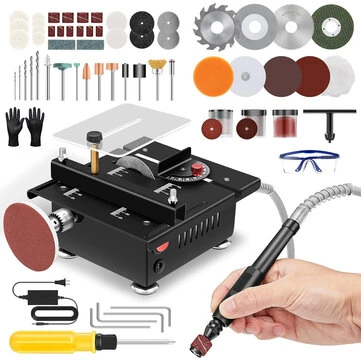 100W Mini Multi-Functional Table Saw Adjustable Speeds Portable Compact Electric Saw for Wood Plastic Acrylic Cutting DIY Crafting Projects Angle Cutting Tool