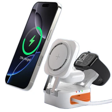 Y325 15W Magnetic Wireless Charger with Integrated Type-C Cable Fast Wireless Charging Stand for Smart Phones for iPhone 17 17Pro 16 15 14 Pro Max for Huawei Mate XTs for XIAOMI for Apple Watch for Airpods
