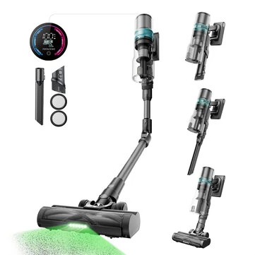 [EU Direct]Proscenic P16 Cordless Stick Vacuum Cleaner, 50Kpa 55Mins Runtime, 180°Bendable Wand, Green LED Headlight, Digital LED Display, Rechargeable Lightweight Stick Vacuum for Home