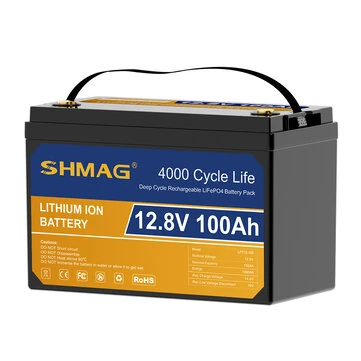 SHMAG 12.8V 100Ah LiFePO4 Battery Grade A Lithium Ion Reliable 4000 Cycle Life 1280Wh Energy Solar RV Camping Backup Power Fast Charging