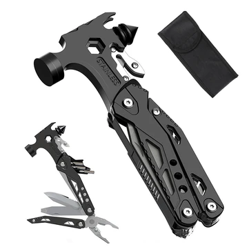 IPRee 16 In 1 Multifunctional Hammer Survival Tool Folding Pocket Pliers With Screwdriver Bottle Opener For Survival Camping Hunting Outdoor