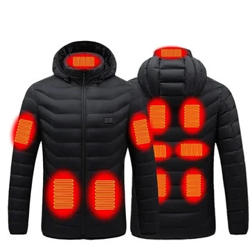 TENGOO HJ-11 Unisex Electric Heated Jacket - 11 Heating Areas, 3-Modes Adjustable, USB Charging, Thermal Hoodie Jacket for Winter Sport Skiing Cycling