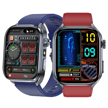ET572 2.0-inch HD ECG PPG LED Flashlight Mini Physical Examination AI Intelligent Q&A bluetooth Call Heart Rate Blood Pressure Blood Oxygen Monitor Sleep Monitoring Blood Glucose Blood Components Measurement HRV Function IP68 Waterproof Smart Watch